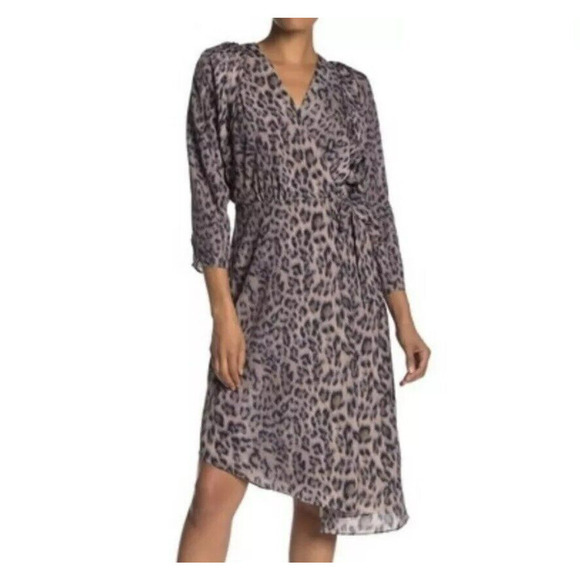 Joie Leopard Print Wrap Dress Size XS V-Neckline Asymmetrical Hem Keyhole Career - Picture 1 of 12